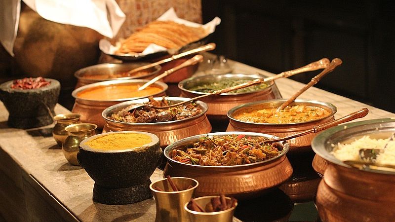 golden indian bowls and food 