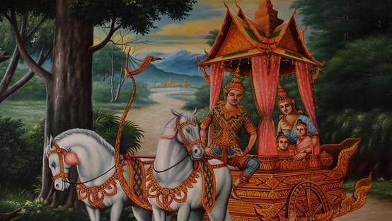 painting of a scene of the bhagavad gita with kristna