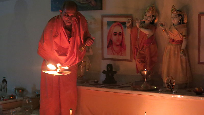 Swami Nivedananda during a puja
